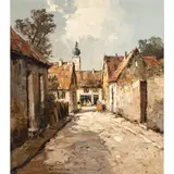Unititled (Village Street Scene) by Erich Paulsen, oil on canvas, sold Aug 2025