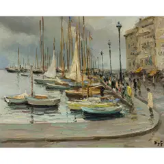 Une Vue du Port de Cannes by Marcel Dyf, circa 1950, oil on canvas, sold Aug 2025