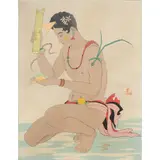 Le Betel by Paul Jacoulet, woodcut in colors, sold Aug 2025