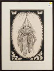 Untitled (Nest in Corn) by Ford Ruthling, 1974, etching, sold Aug 2025