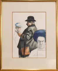 Interior Scene Study with Figures by Frank N. Ashley, watercolor, sold Aug 2025