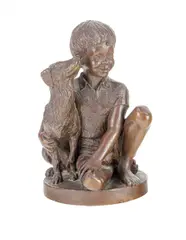 Boy with Dog by Charles Parks, 1974, bronze sculpture, sold Aug 2025