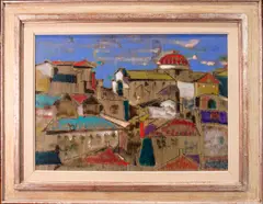 Firenze - S. Spirito della Sapienza by Lazzaro Donati, 1960, mixed media on board, sold Aug 2025