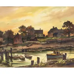 Untitled (Sunset on a Lake) by John Cuthbert Hare, watercolor, sold Sep 2025
