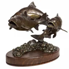 Chums by Jeff Oens, 1997, bronze sculpture on wood base, sold Sep 2025
