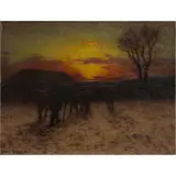Shepherd and Flock at Sunset by Henry Leopold Richter, 1918, oil on canvas, sold Sep 2025