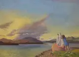 Mother and child on the shore15 by Sine MacKinnon, oil on wood, sold Oct 2019