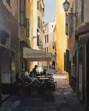 Restaurant, St Tropez' signed, Llewellyn Alexander label verso 29 x 23.5in by Jeremy Barlow, oil on board, sold Oct 2019