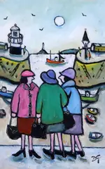 Having A Gossip' monogrammed 6.75 x 4.25in by Joan Gilchrest, oil on card, sold Oct 2019