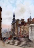 Ludgate Circus Steps' signed and dated 1895, label remnant verso 11.75 x 8.75in by Herbert Marshall, 1895, watercolour, sold Oct 2019