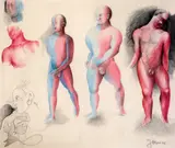 Colour pencilStudies of a standing male nudesigned and dated '2913 by Johannes Itten, pencil, sold Oct 2019