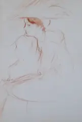 Sanguine chalkThe Winged Hatsigned by Samuel Peploe, drawing, sold Oct 2019