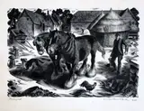 WoodcutFarmyardsigned in by Agnes Miller Parker, 1940, woodcut, sold Oct 2019