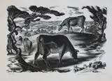 WoodcutHilltopsigned in by Agnes Miller Parker, 1940, woodcut, sold Oct 2019