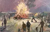 Bonfire Night by Tom Brown, oil on canvas, sold Nov 2020