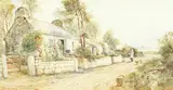 British, figure beside shore cottages with a bay beyond by Joseph Hughes Clayton, watercolour, sold Nov 2020