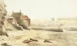 British, a scene of a harbour entrance, with a town beyond by Emile Axel Krause, watercolour, offered Nov 2020