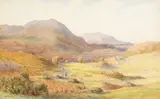 British, a North Wales view with figures and sheep in a landscape by Norman Netherwood, watercolour, sold Nov 2020