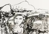 Scottish, figure in a landscape by John Bellany, ink & wash, sold Nov 2020