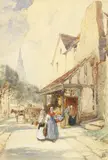 British, a mother and child returning from market by Percy Lancaster, watercolour, sold Nov 2020