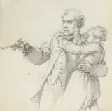Italian by Stanislas Grimaldi, Pencil Drawing of a Gentleman defending a Young Lady, Unframed, sold Nov 2020