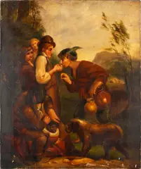 Lending a Bite by William Mulready, oil on canvas, sold Oct 2012