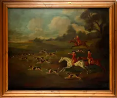 Hunting scene by Francis Sartorius, oil on canvas, sold Oct 2012