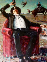 A rake and a rambler by James Gingerich, oil on canvas, sold Oct 2012