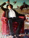 A rake and a rambler by James Gingerich, oil on canvas, sold Oct 2012