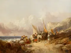 Sorting the catch by Joseph Horlor, oil on canvas, sold Oct 2012