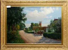Danish village scenes by Hans Hilsoe, sold Oct 2012