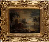 Moonlit scene with fisherman by 19th Century English School, oil on canvas, sold Oct 2012