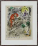 titled Le Toits by Marc Chagall, color lithograph, offered Apr 2017