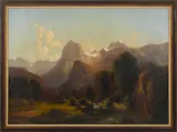 mountain landscape with figures by Federico Ashton, oil on canvas, offered Apr 2017