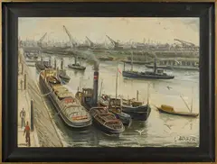 industrial scene by Lorenz Bösken, oil on board, offered Apr 2017