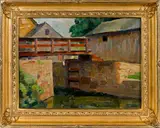 titled Canal New Hope by Richard Evett Bishop, oil on board, offered Apr 2017