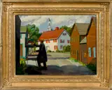 titled The Artist in Rockport Massachusetts by Richard Evett Bishop, oil on board, offered Apr 2017