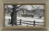 winter landscape with a covered bridge by Barclay Rubincam, pastel, offered Apr 2017