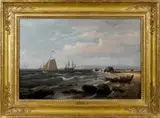coastal scene with ships by Thomas Birch, oil on canvas, offered Apr 2017