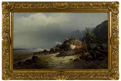 coastal scene with shipwreck by William Weisman, oil on canvas, offered Apr 2017
