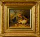 of five chicks and a nest by Mary Russell Smith, oil on canvas, offered Apr 2017