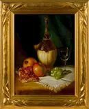 still life with wine and fruit by August Laux, oil on canvas, offered Apr 2017