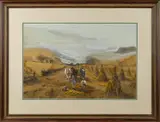 harvest scene by Frank F. English, watercolor and gouache, offered Apr 2017