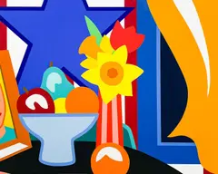 Still Life with Blowing Curtain (Orange) by Tom Wesselmann, 1999, serigraph, sold Sep 2022