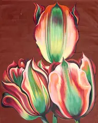 Three Pimpernel Tulips by Lowell Nesbitt, 1984, oil on canvas (unstretched), sold Sep 2022