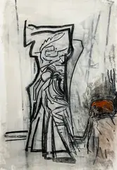 Untitled (Abstract Figure) by John Walker, 1984, charcoal and gesso on paper, sold Sep 2022