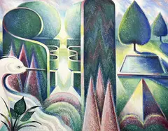 Story VII by Lowell Nesbitt, 1986, oil on canvas, sold Sep 2022