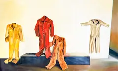 Four Jump Suits by Lowell Nesbitt, 1973, oil on canvas (unstretched), sold Sep 2022