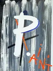 Paint (2) by Ellen de Meutter, 2007, acrylic, ink, and oil on canvas, sold Sep 2022