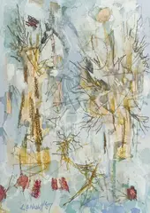 Untitled (Blue Composition) by Lowell Nesbitt, 1957, gouache and pastel on paper, sold Sep 2022